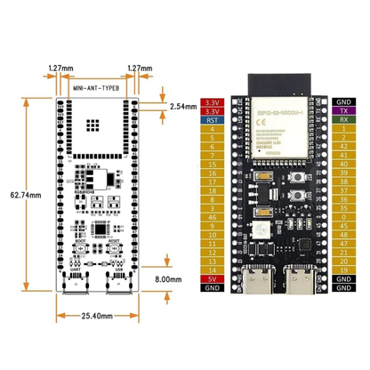 ESP32-S3 N16R8 Development Board with 2.4GHz WiFi and Bluetooth 5.0