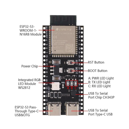 ESP32-S3 N16R8 Development Board with 2.4GHz WiFi and Bluetooth 5.0