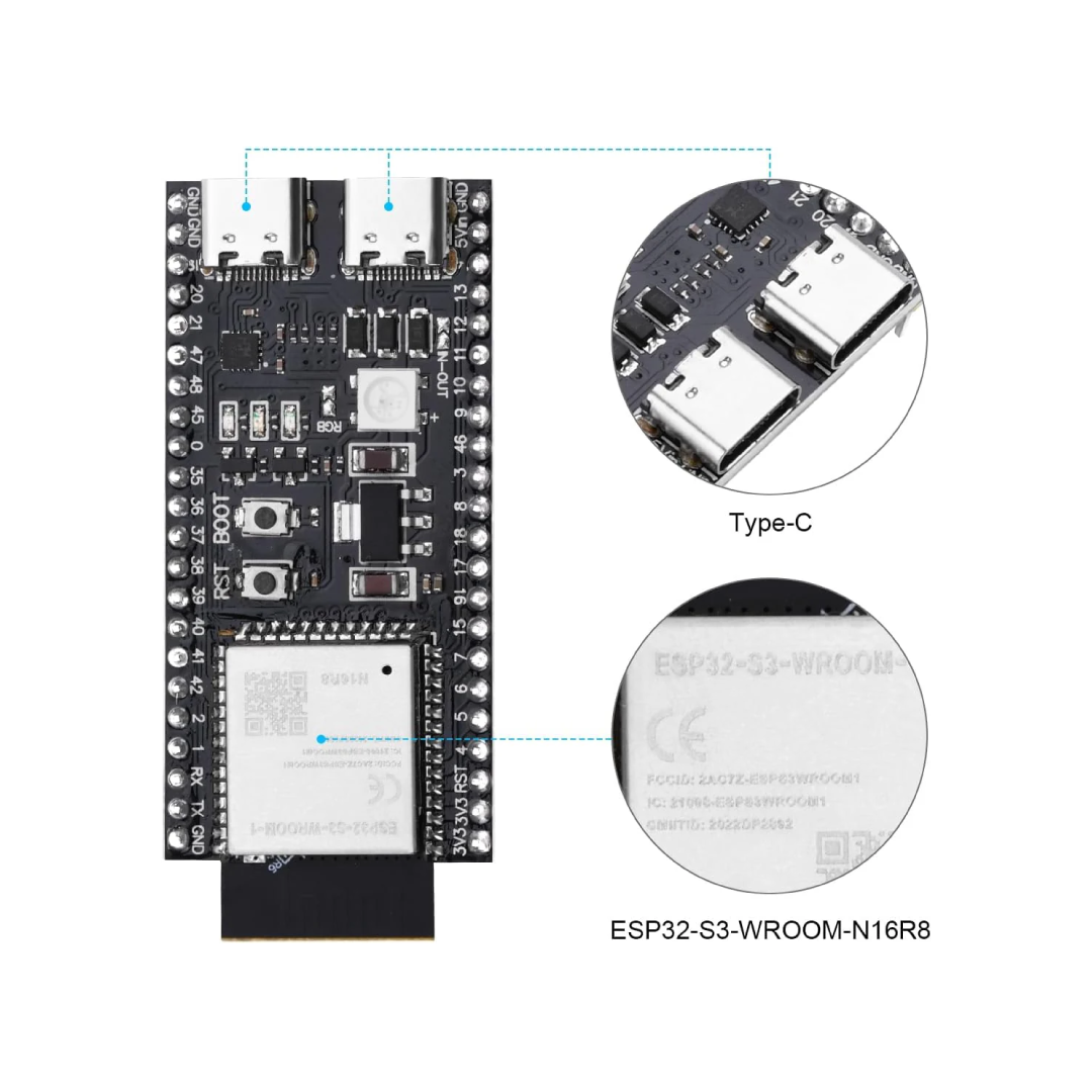 ESP32-S3 N16R8 Development Board with 2.4GHz WiFi and Bluetooth 5.0